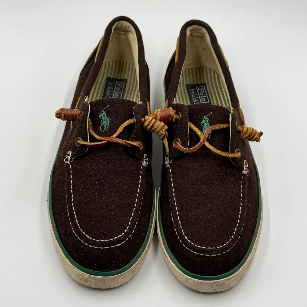 Polo Ralph‎ Lauren Sander Boat Shoes Mens Brown Flannel Moc Toe Lace Up Size 11D